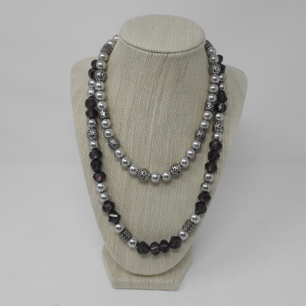 Premier Designs Silver Purple Layered 2 Necklaces